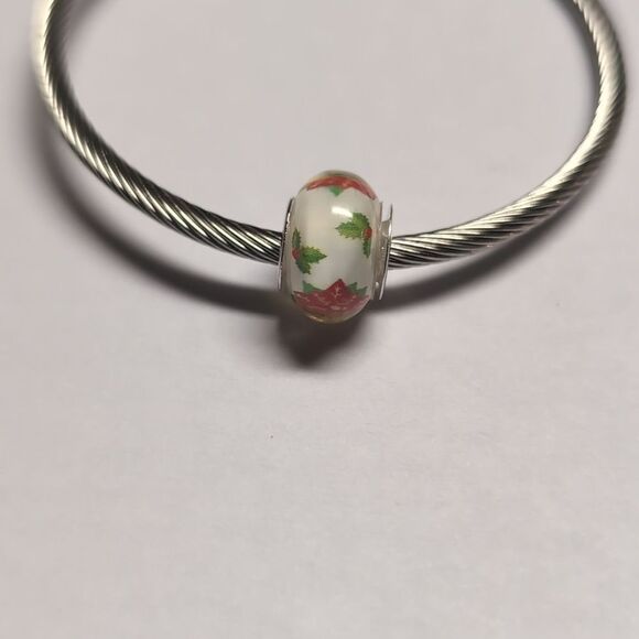 Silver Christmas Holly Charm for Pandora Style Bracelet - Picture 4 of 5